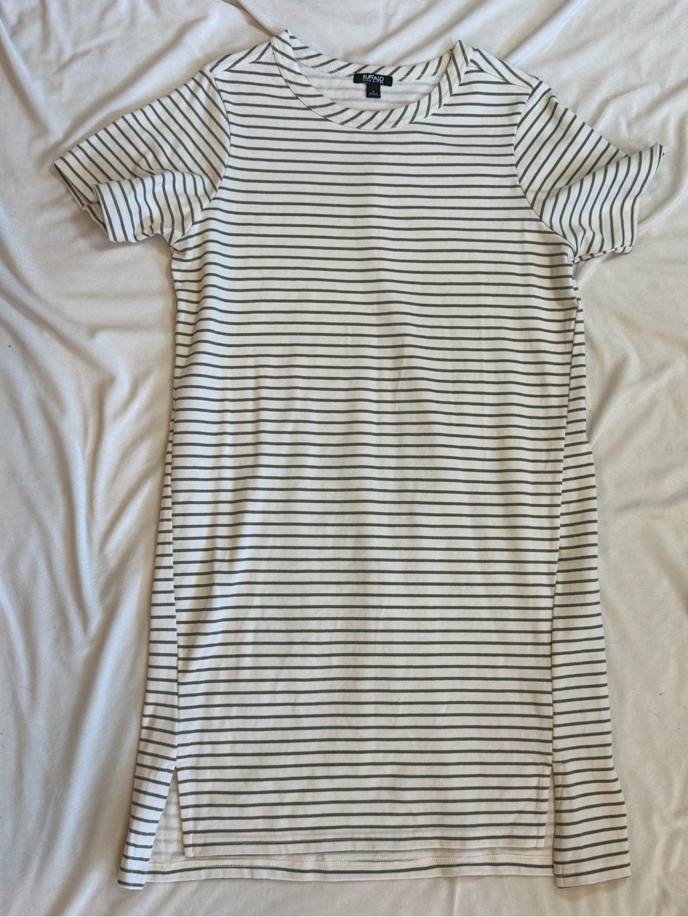 Buffalo David Bitton White and Black Striped Midi Tee Dress